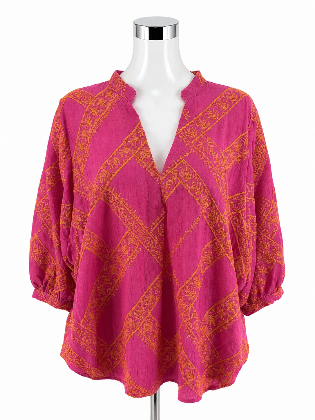 Ivy Jane Pink & Orange Embroidered Boho Tunic Top S/M