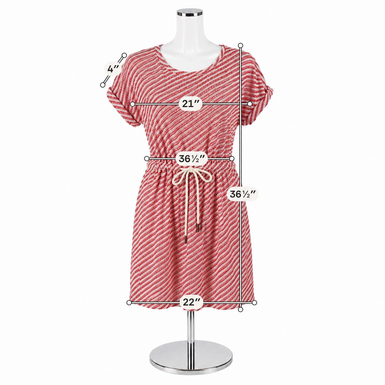 Lou & Grey Red & White Diagonal Stripe Terry T-Shirt Dress | XL