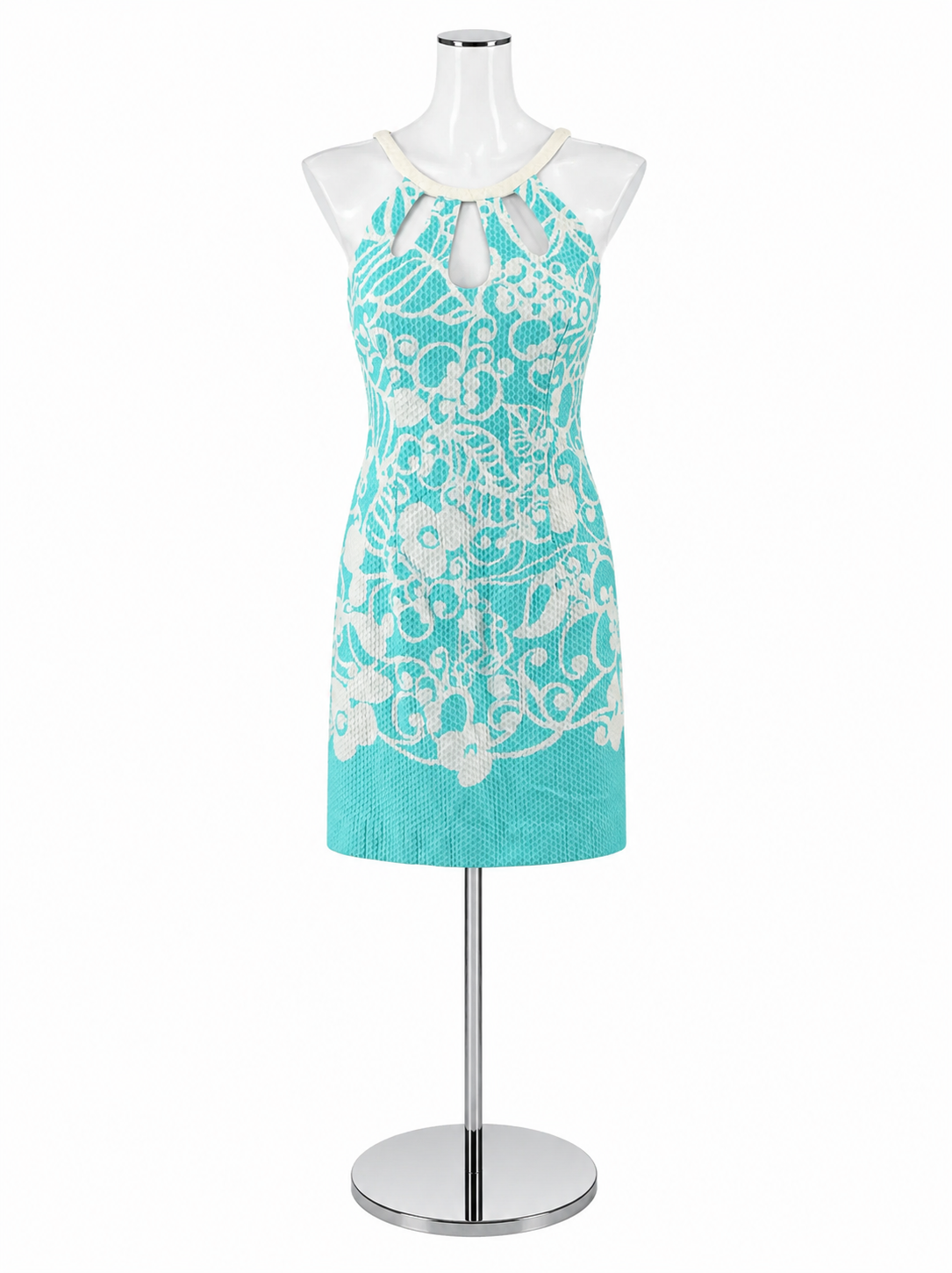 Lilly Pulitzer Kristen Dress Aqua & White Jacquard Leaf Cutout Shift Size 0