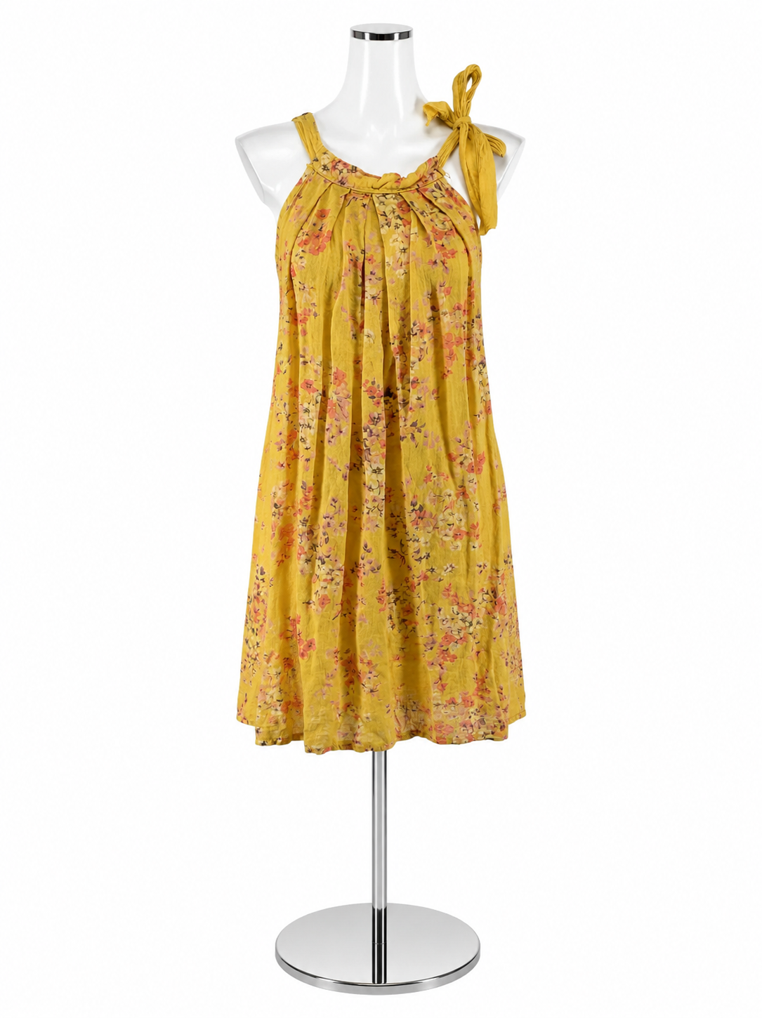 Bellembia Italian Linen Floral Print Tie-Shoulder Tunic Dress Size Medium