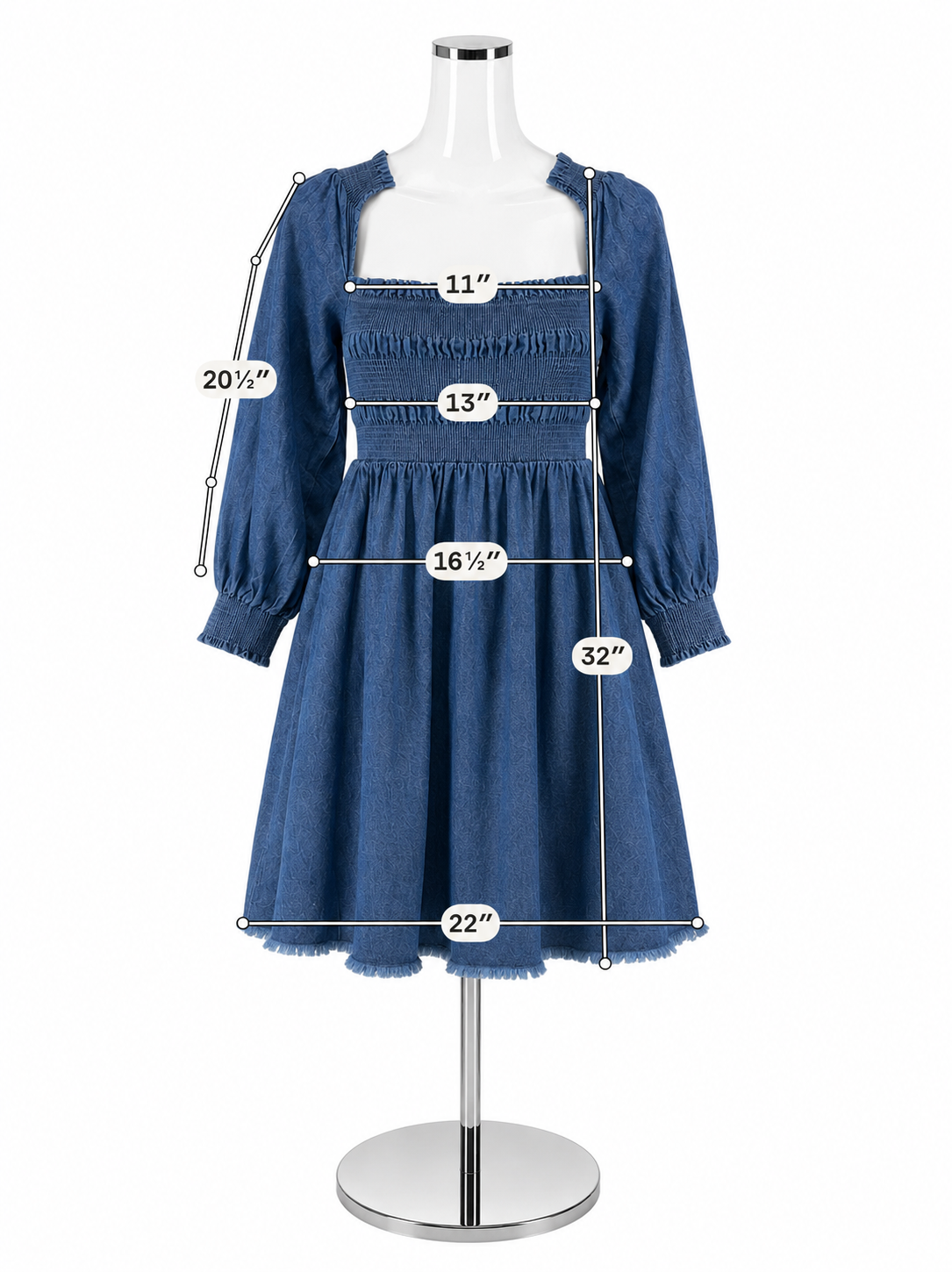 En Saison Denim Smocked Puff Sleeve Mini Dress Blue Medium
