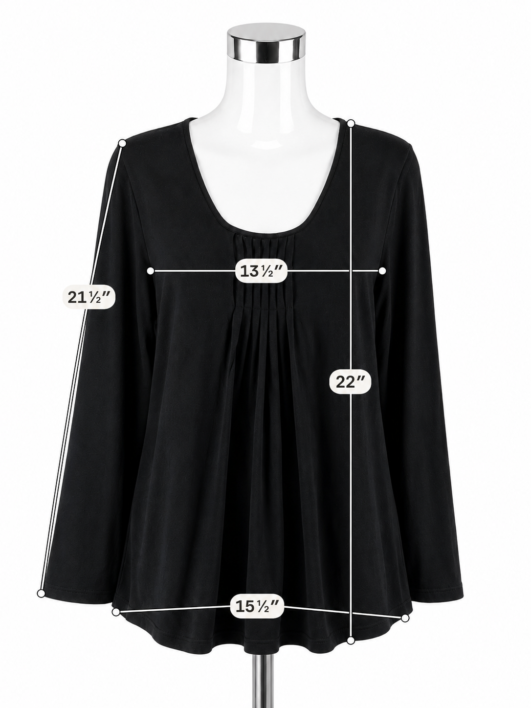 Etcetera Black Rayon Cotton Pintuck Long Sleeve Top XL