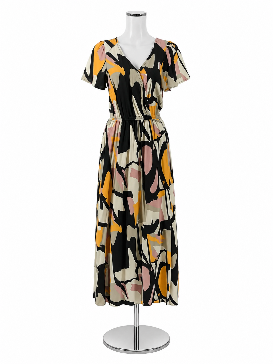 lascana dresses Abstract Print Flutter Sleeve Slit Maxi Dress Size 4 Featuring slender spaghetti straps Color:Violet Ash Botanical Print Florence Maxi Dress in