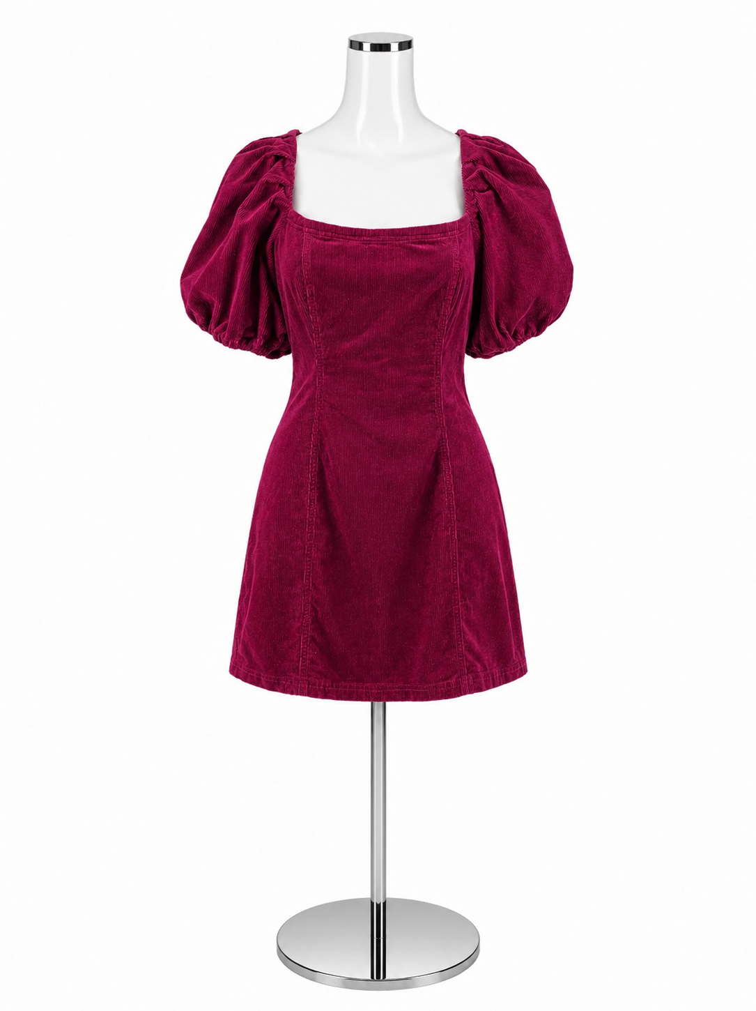 Pilcro The Clementine Corduroy Puff Sleeve Mini Dress Fuchsia Size Medium