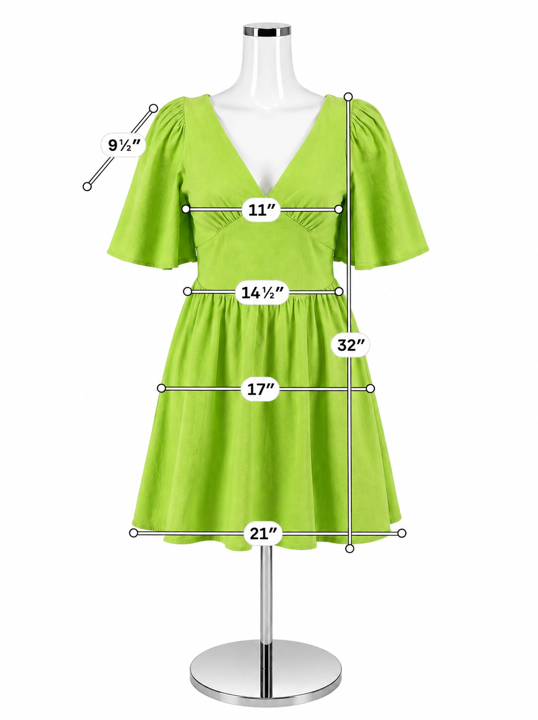 THML Lime Green Flutter Sleeve Smocked V-Neck Mini Dress | Size Small
