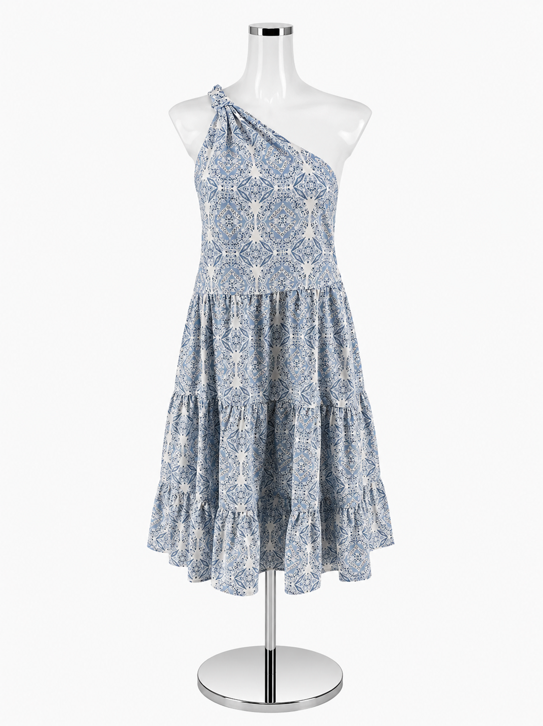 entro one shoulder dress Entro Bandana Print One Shoulder Tiered Dress