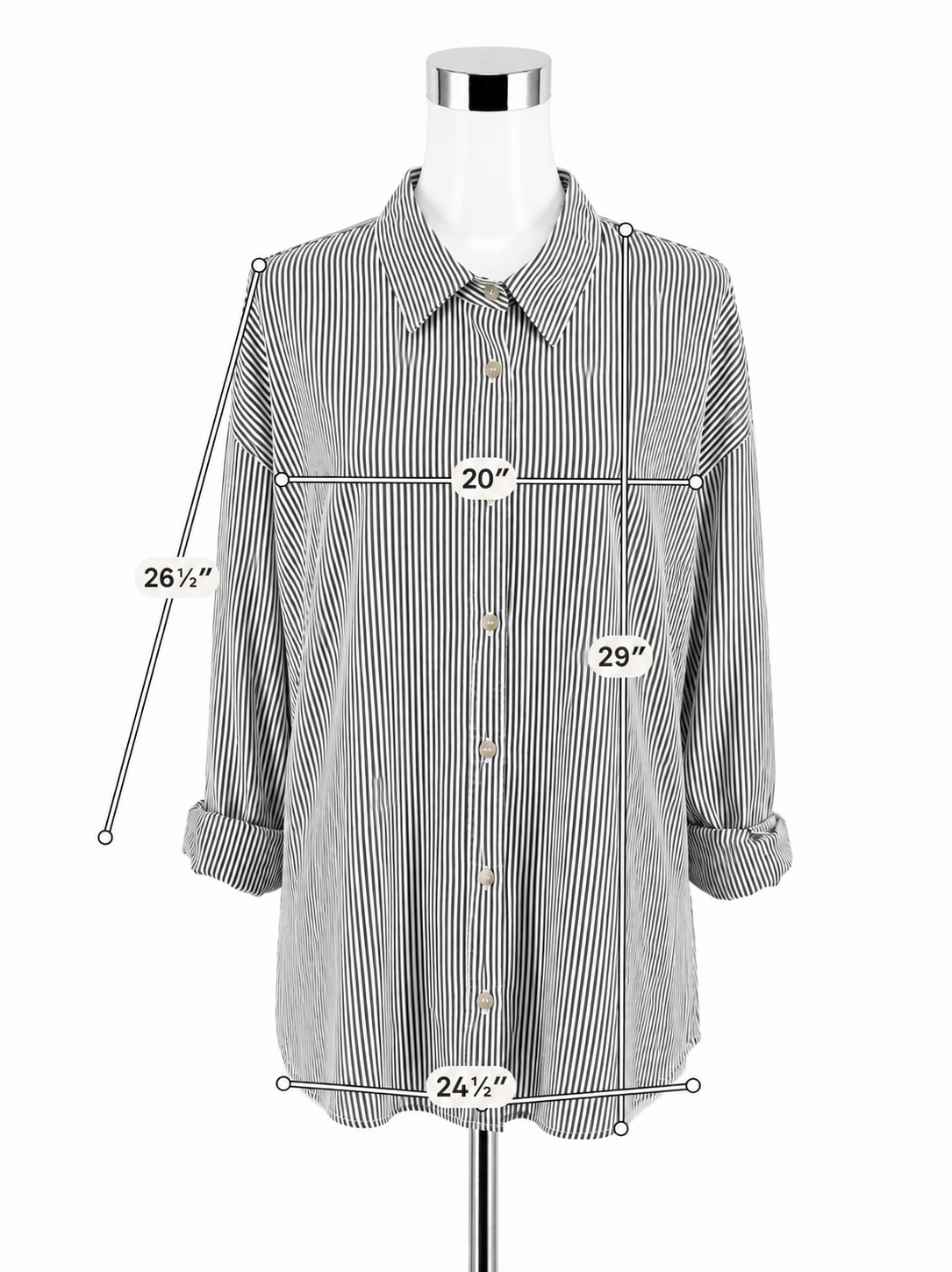 COSCOS White & Black Pinstripe Longline Button-Up Shirt | Size XL