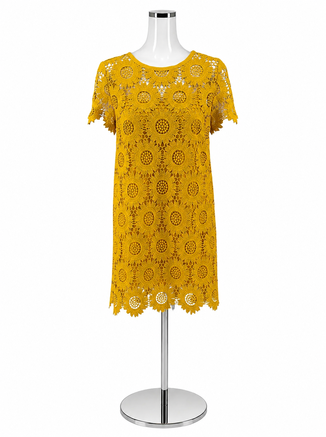 LOFT Yellow Sunflower Medallion Lace Shift Dress