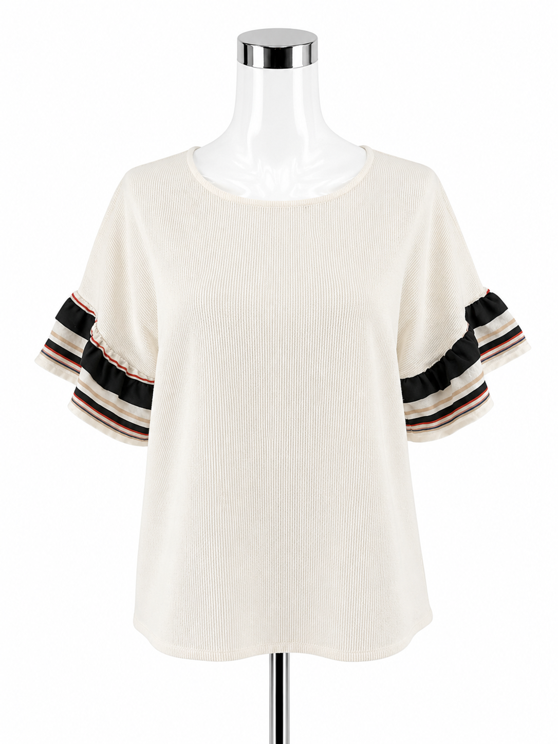 Anthropology Striped Flutter Sleeve Top | Size S | Ivory Cream Knit Blouse