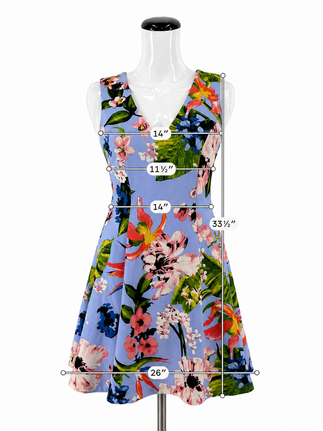 Vince Camuto lavender/coral/green Sleeveless Floral Fit & Flare V-Neck Dress Light Blue Size 4 NWT - Size 4