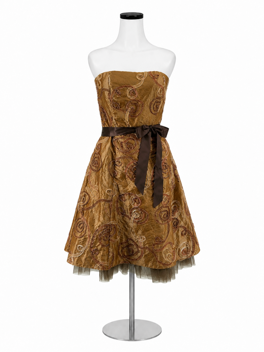 Jessica McClintock Bronze/Brown Textured Pre-Owned Ladies Dress