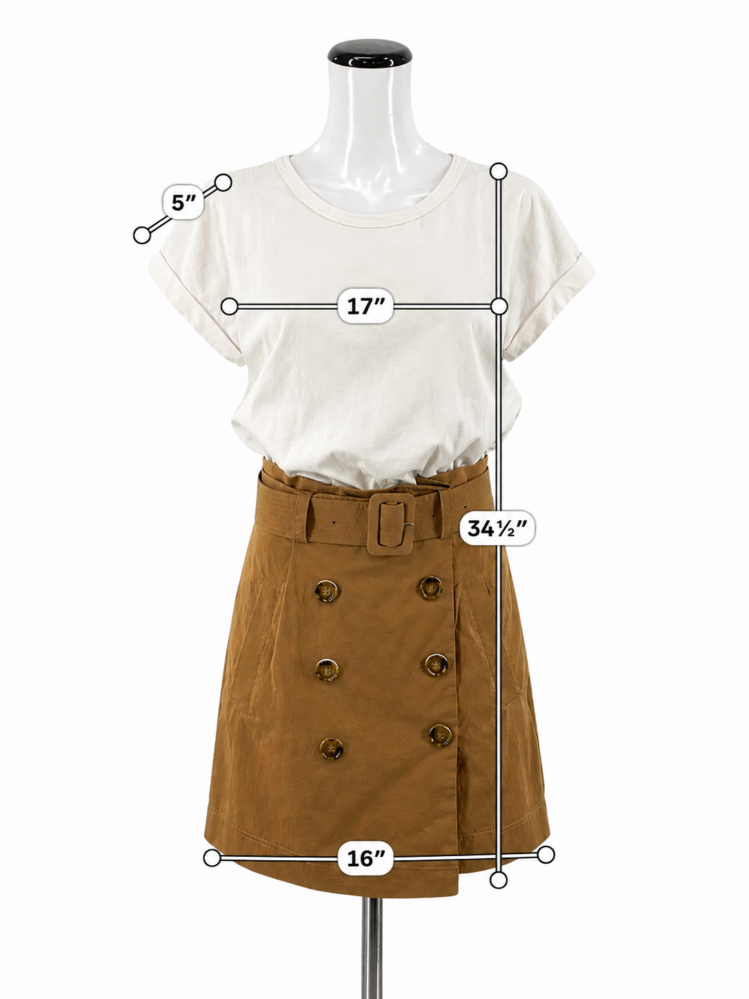 Veronica Beard Jean Kenia Two-Tone Belted T-Shirt Dress White Camel Small