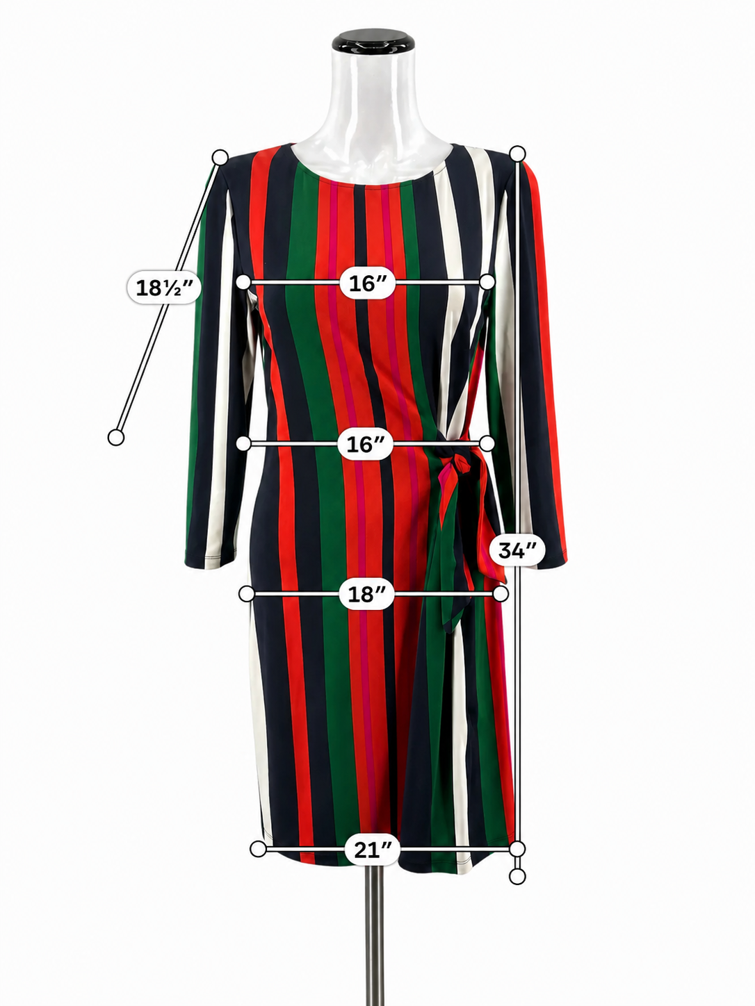 London Times Vertical Stripe Tie-Waist Dress Size 4