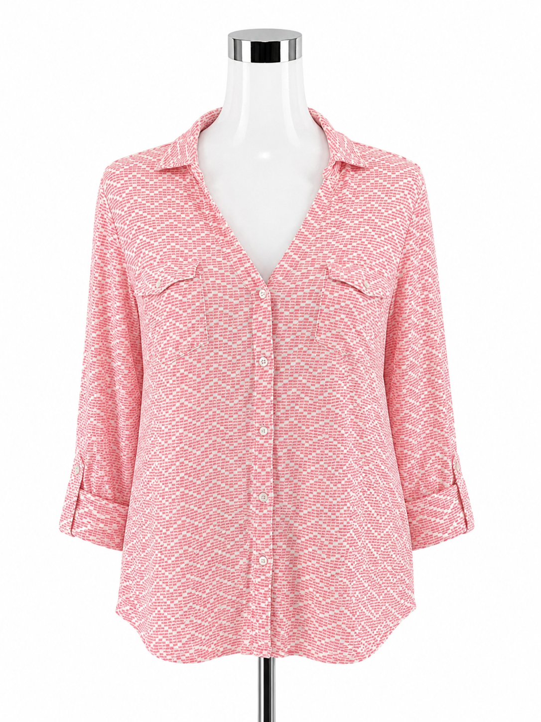J.McLaughlin Catalina Linen Blend Chevron Print Button Down Top Size Medium