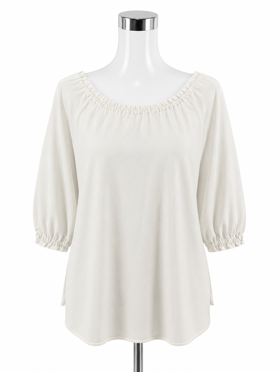 Sundays Ruched Ruffle Trim Boat Neck Top Off-White Size 2