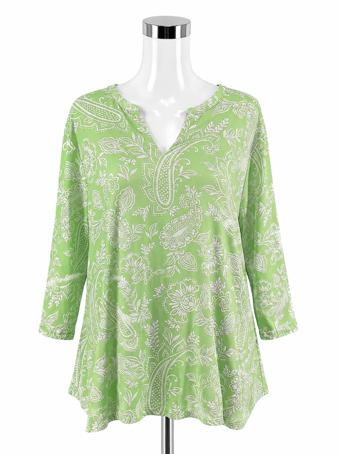 Ruby Rd. Green & White Paisley Notch Neck Tunic Top XL