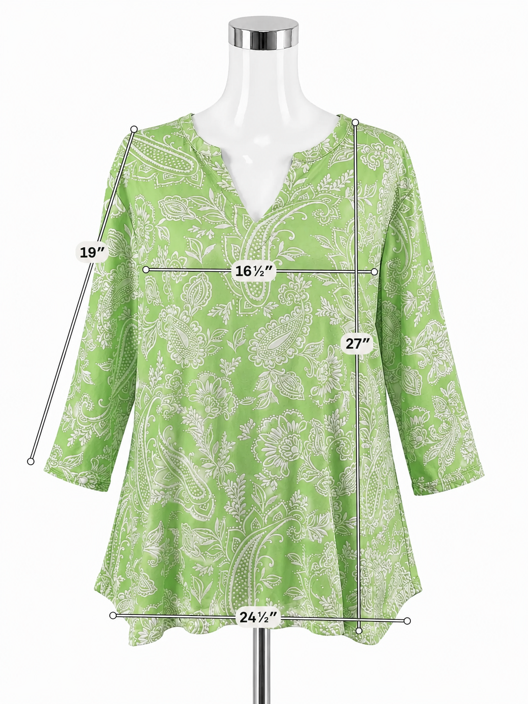 Ruby Rd. Green & White Paisley Notch Neck Tunic Top XL