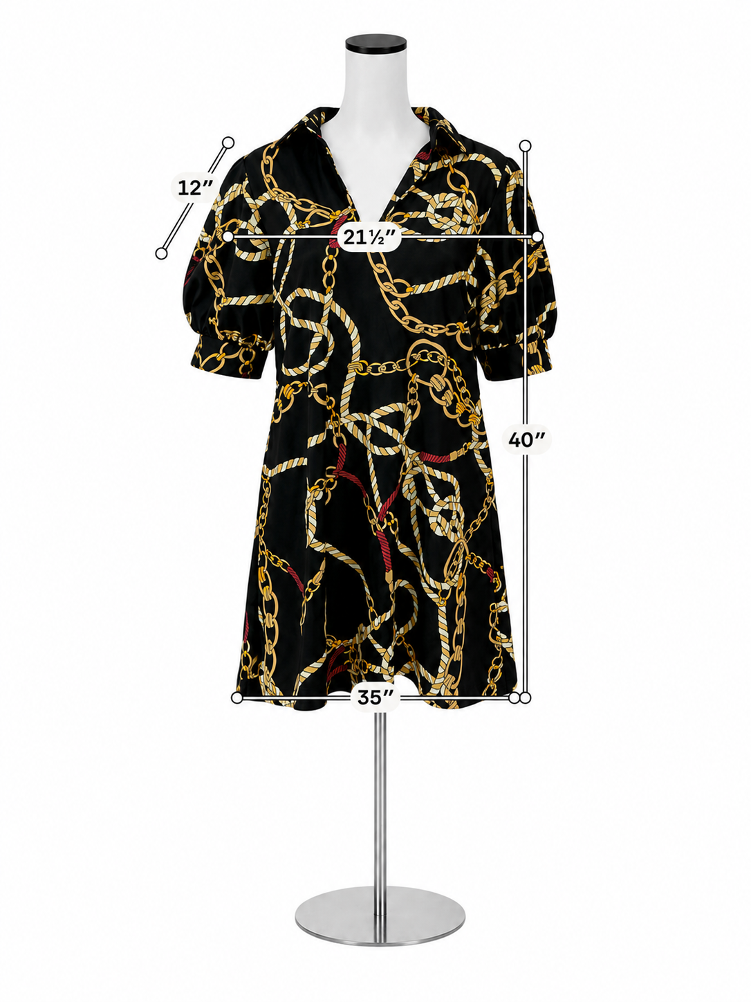 Jude Connally Chain Print V-Neck A-Line Dress Black Size Medium