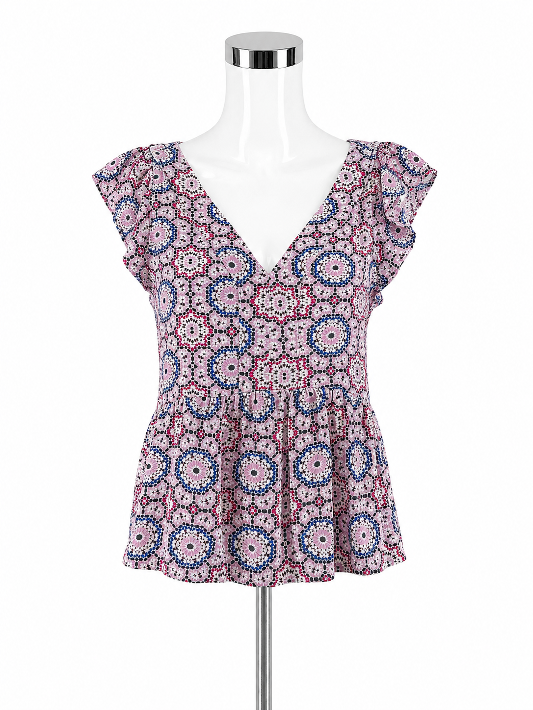 Loft Petites Geometric Medallion Flutter Sleeve Peplum Top Small Petite