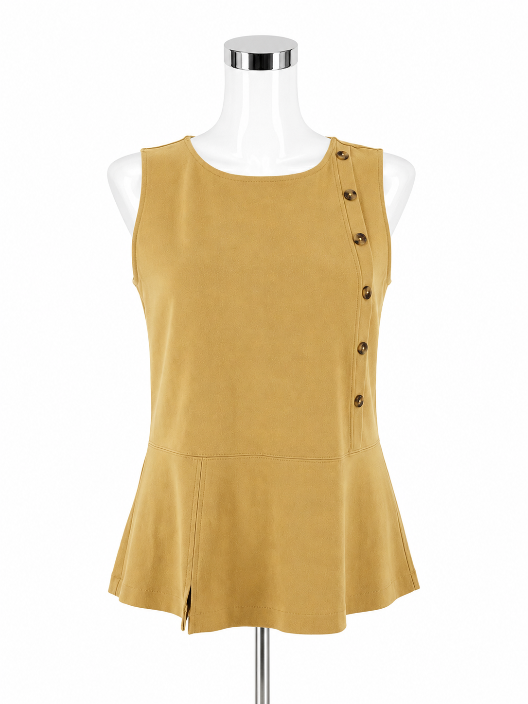 Ann Taylor Sleeveless Peplum Top Diagonal Tortoise Buttons Mustard Yellow Medium