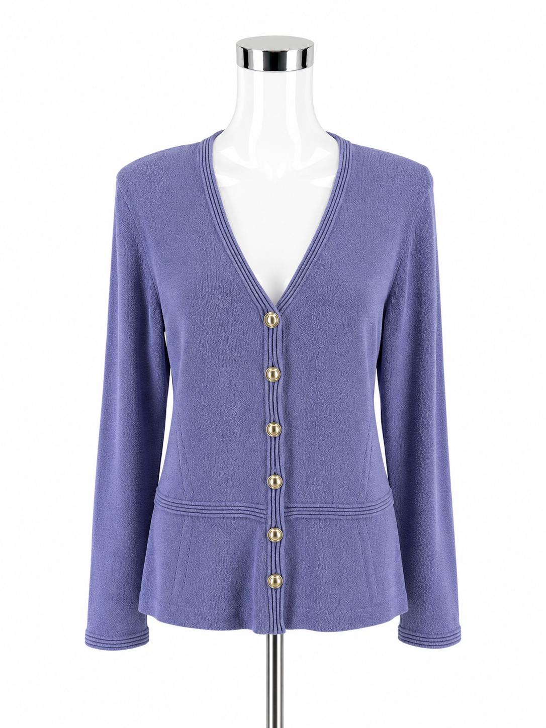 St. John Collection Purple V-Neck Santana Knit Cardigan Sweater Size Medium