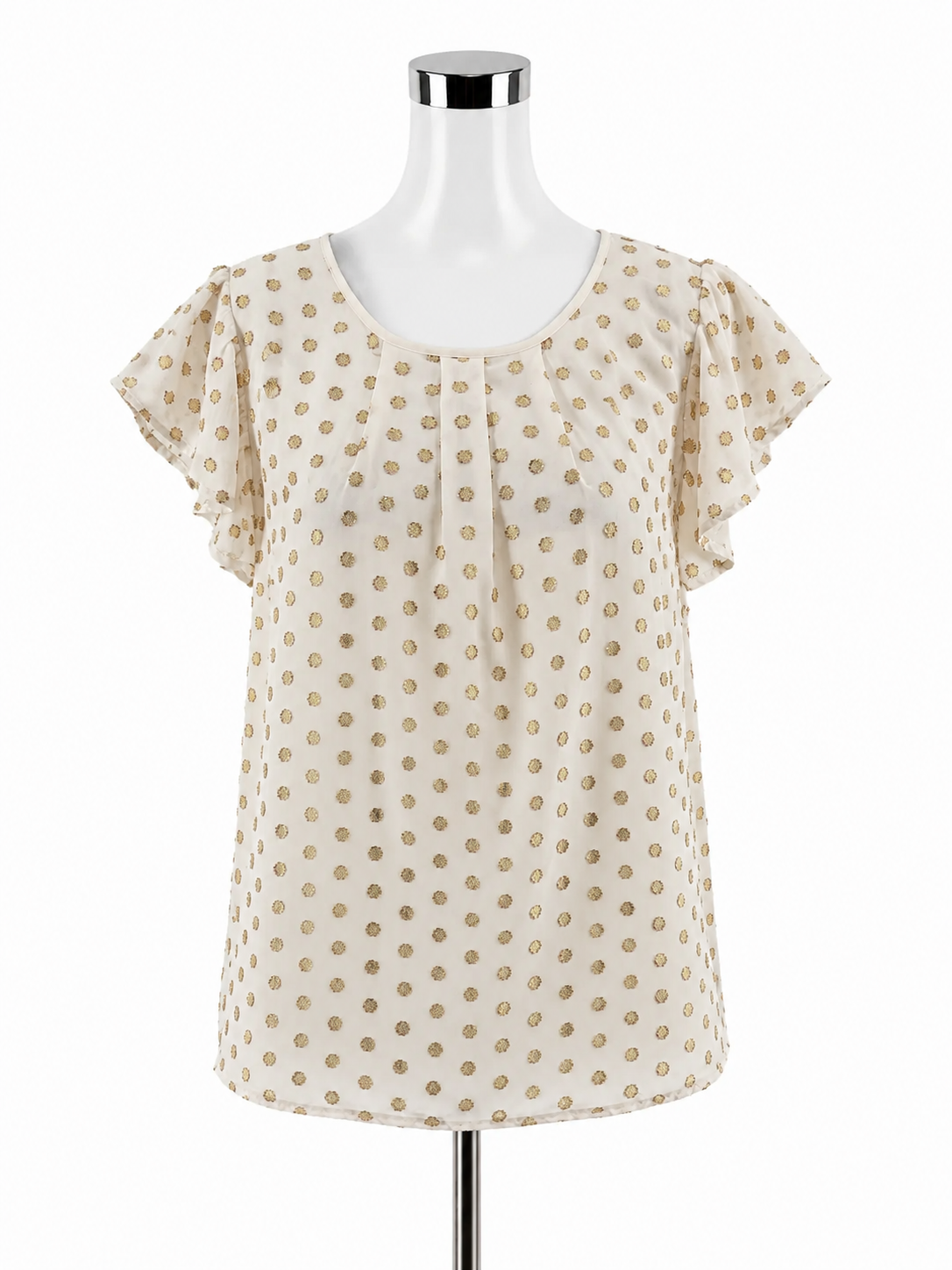Amadi Gold Metallic Polka Dot Flutter Sleeve Blouse Size Small