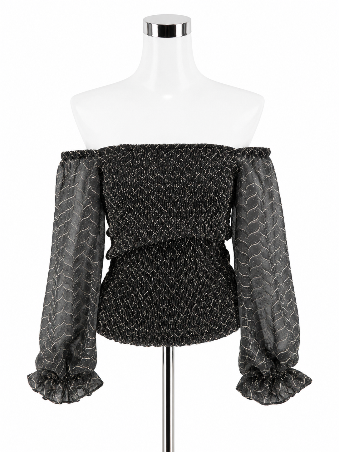 Anthropologie Smocked Metallic Off-Shoulder Peplum Top Size Small