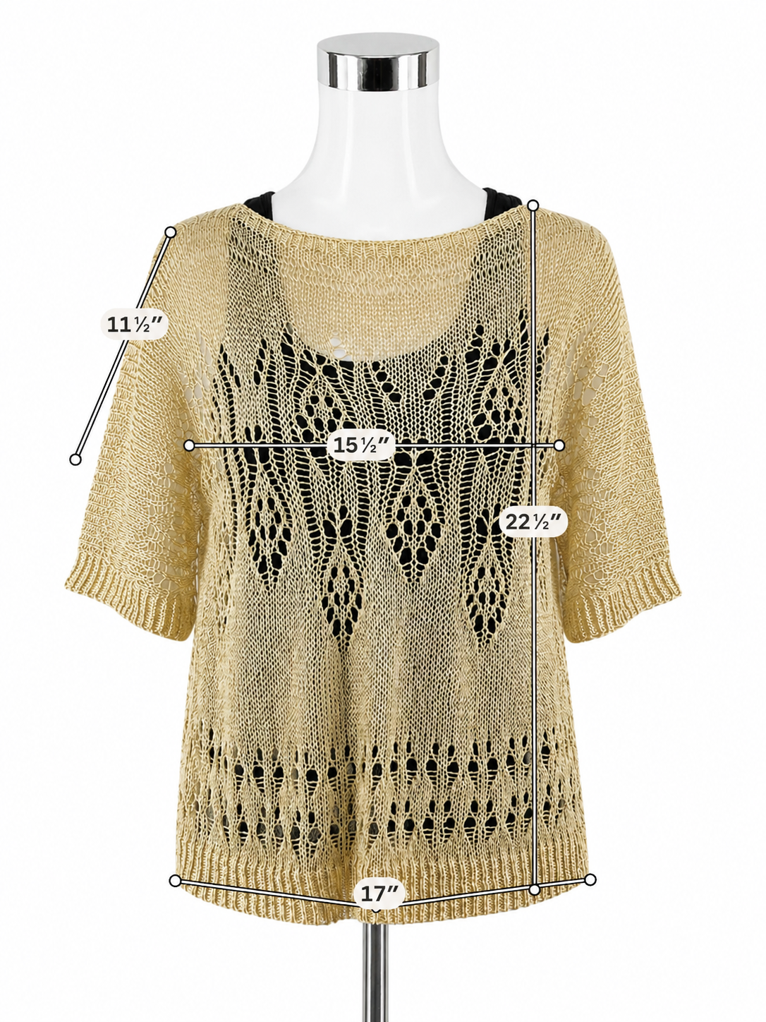 Moth Anthropologie Lace Knit Top XS Beige Metallic Open-Knit Pullover Sweater