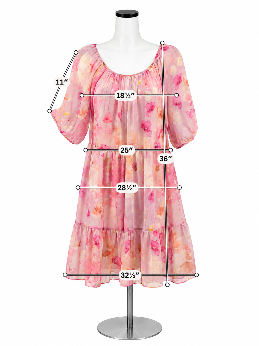 Melloday Pink Floral Tiered Puff Sleeve Midi Dress | Size Large