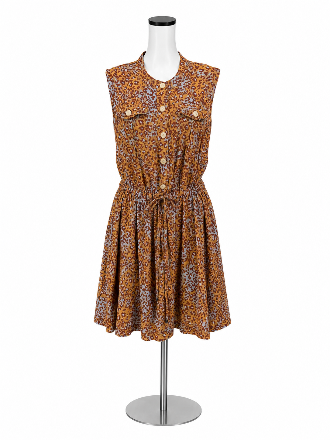 Nine West Animal Print Sleeveless Shirtdress Tie Waist Rust Blue | Size Large