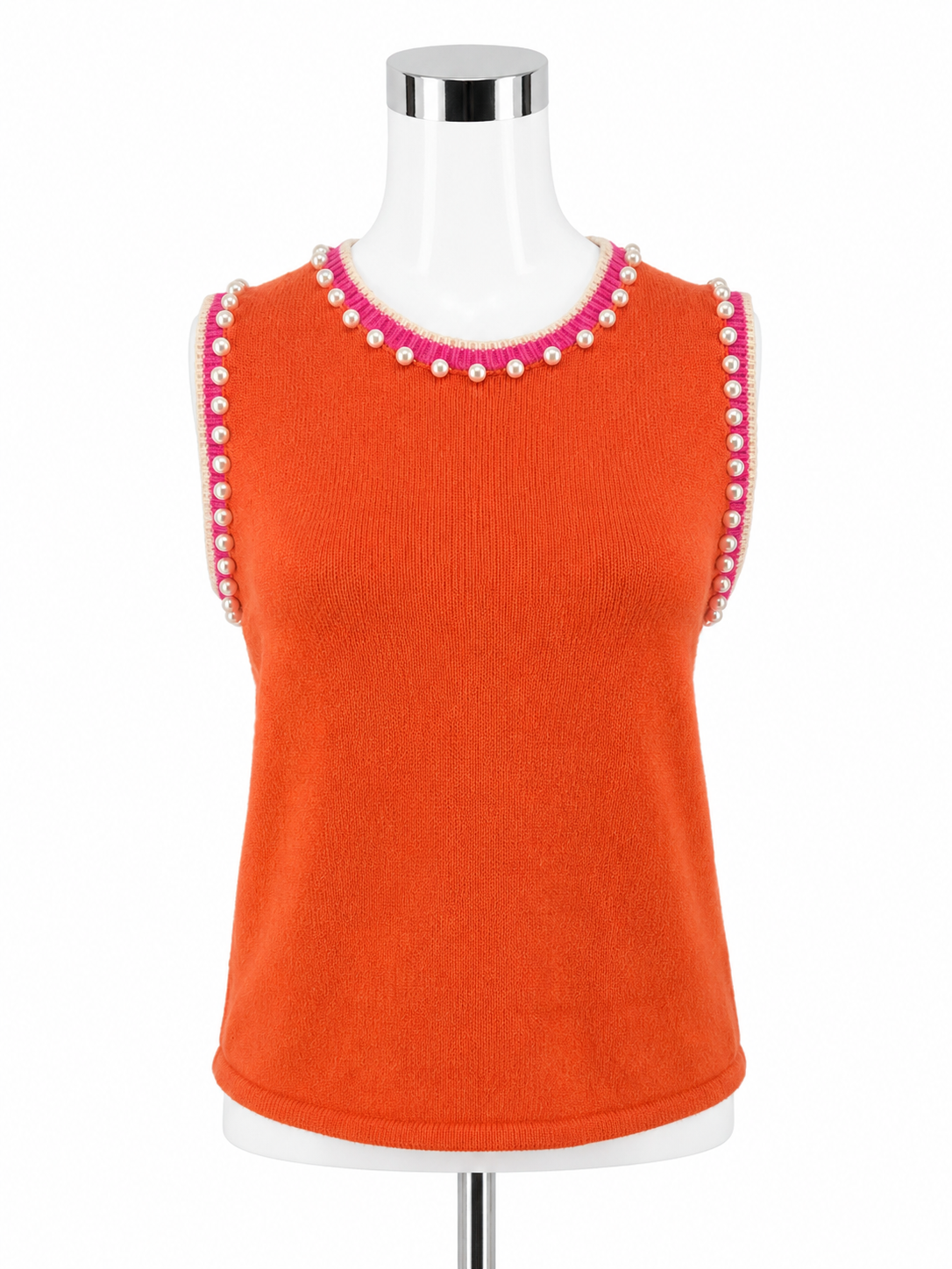 THML Pearl Trim Colorblock Sleeveless Sweater Top Orange Pink Size Small