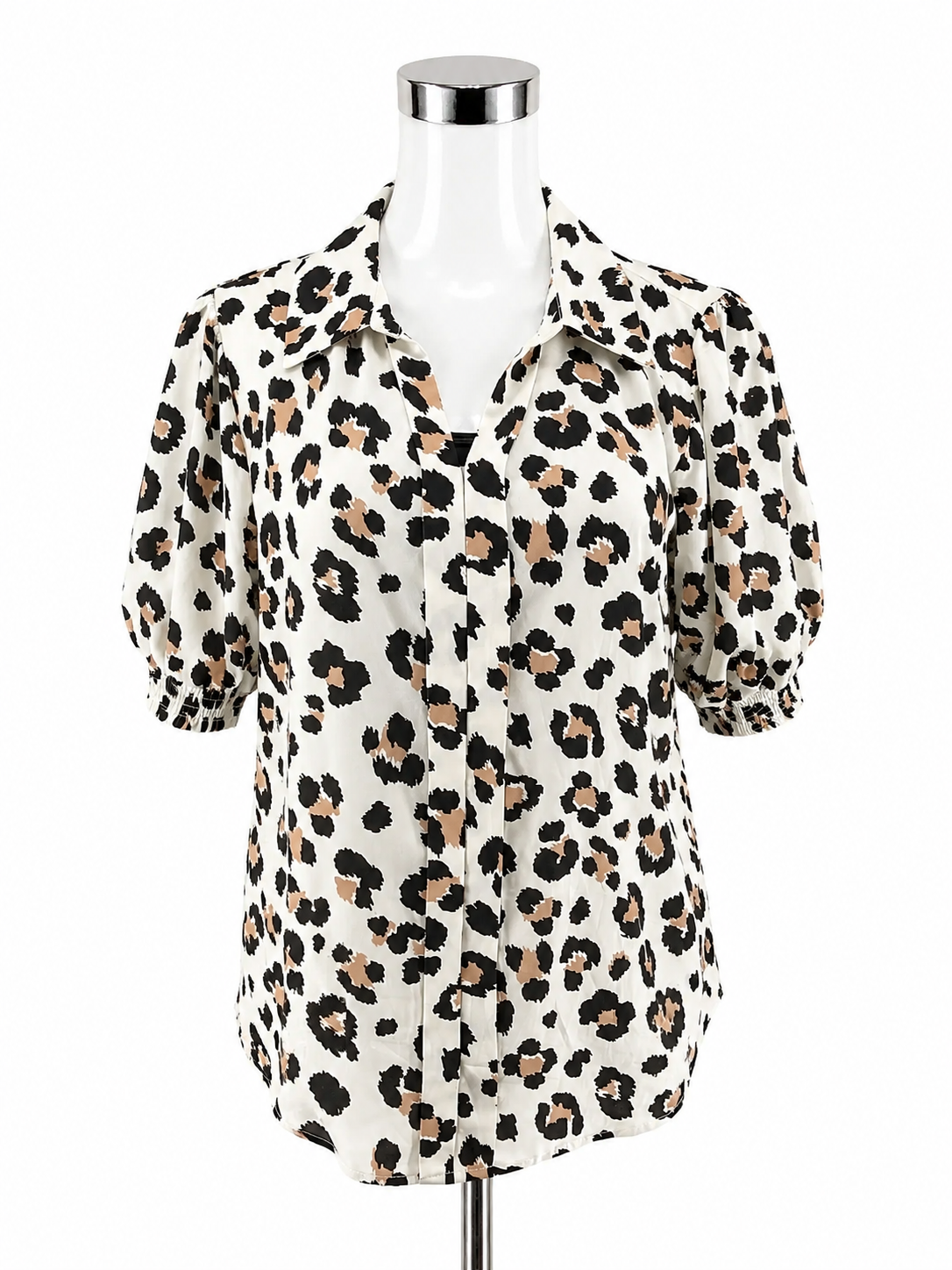 Jodifl Leopard Print Puff Sleeve Blouse | Size Large Animal Print Collared Top
