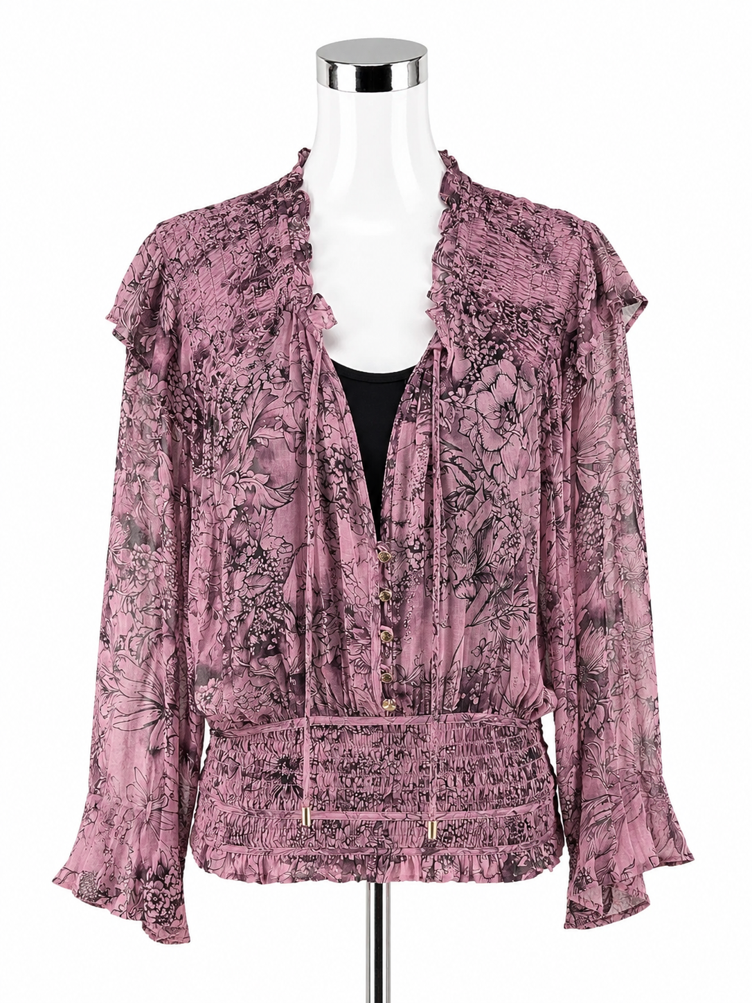 Anthropologie Purple Floral Boho Peasant Blouse Top Size Medium