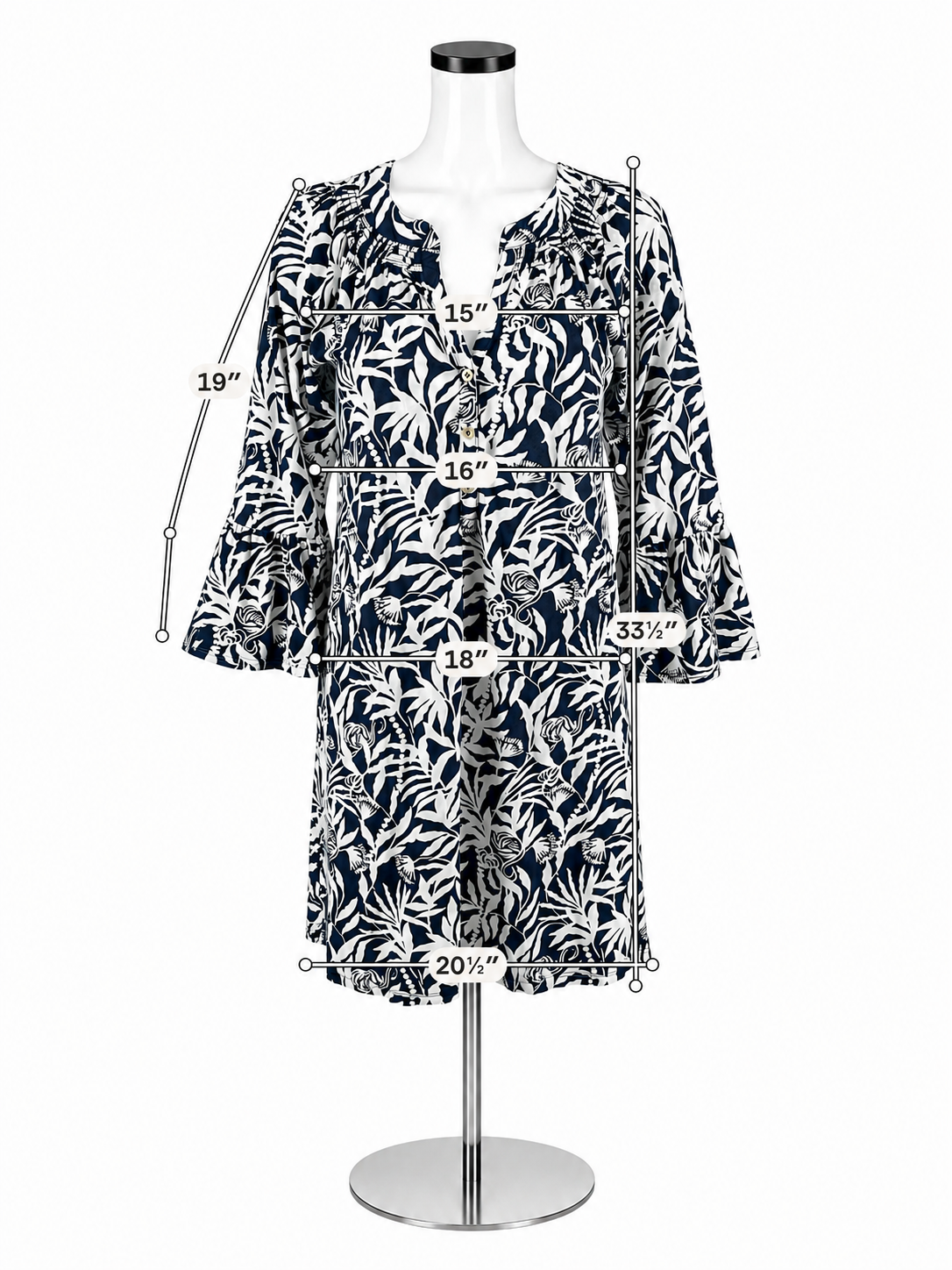 Lilly Pulitzer Kimi Tunic Dress XS Navy White Botanical Print Bell Sleeve