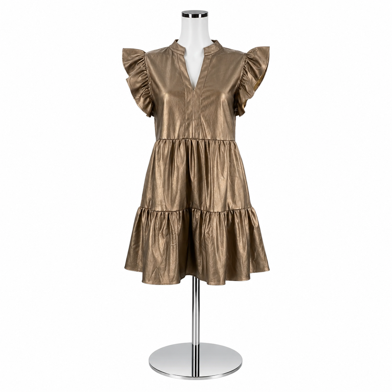 entro faux leather dress Metallic Bronze Tiered D-Traditional