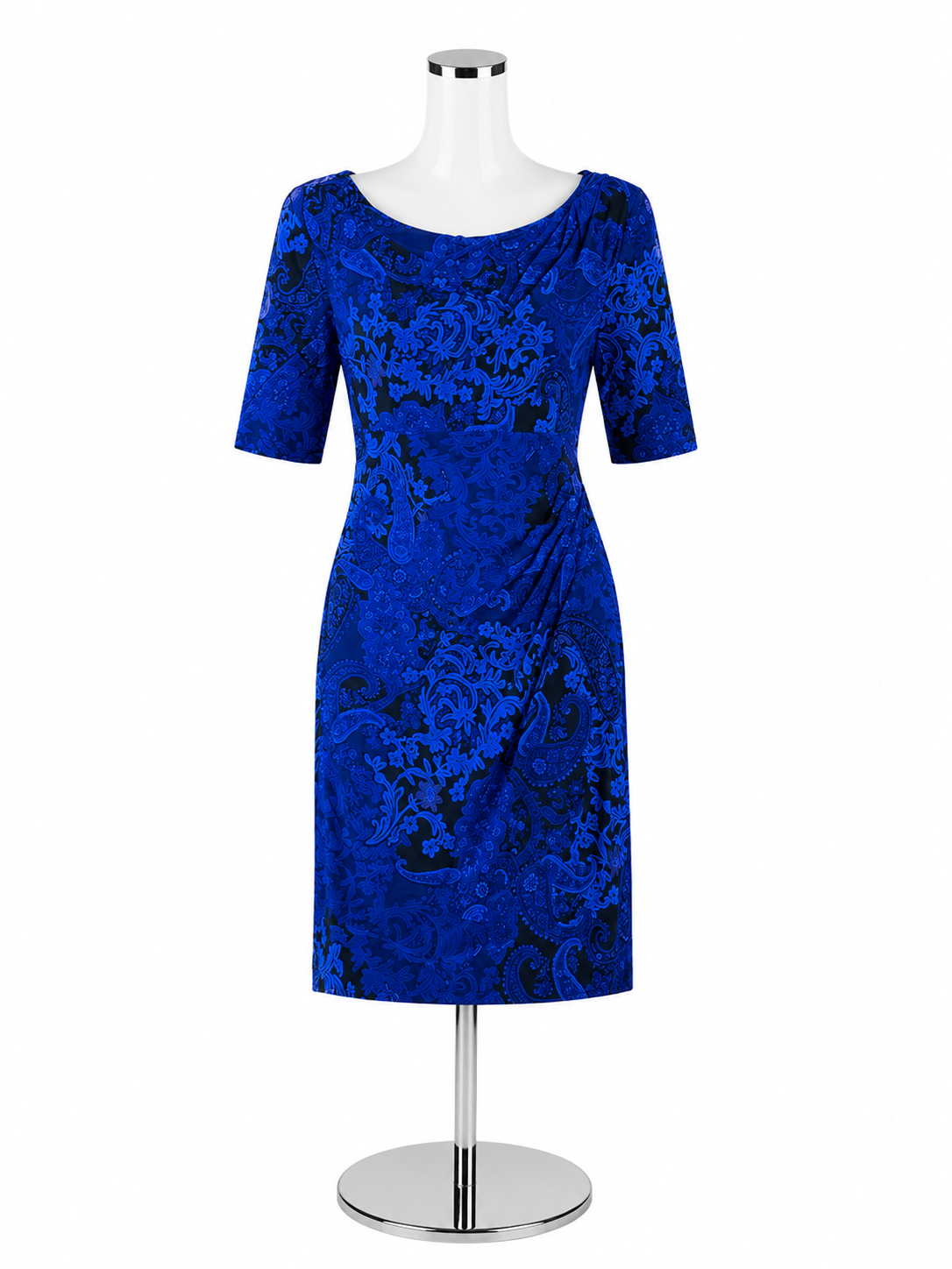 Anne Klein Blue & Black Floral Short Sleeve Sheath Dress Size 14
