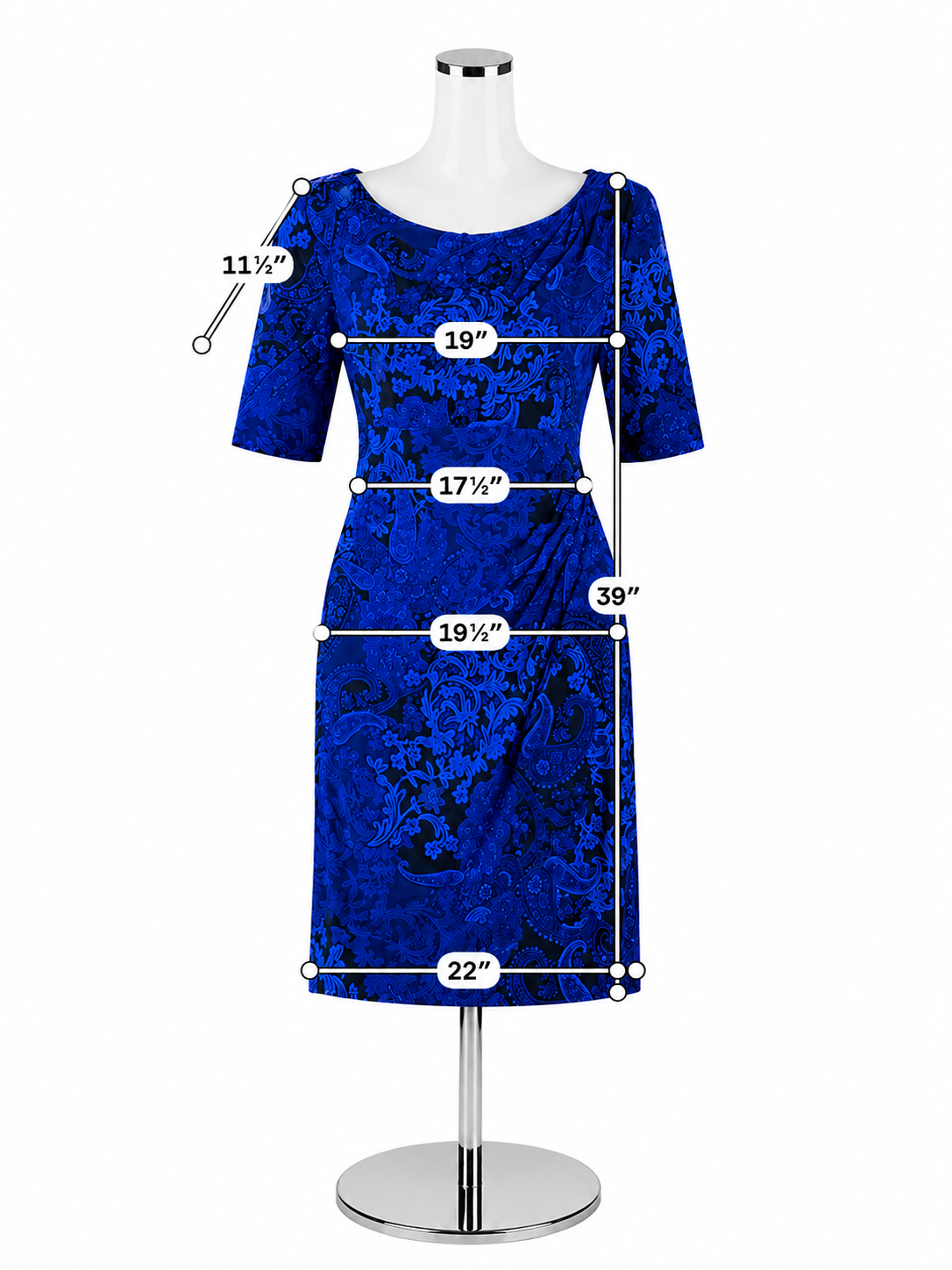 Anne Klein Blue & Black Floral Short Sleeve Sheath Dress Size 14