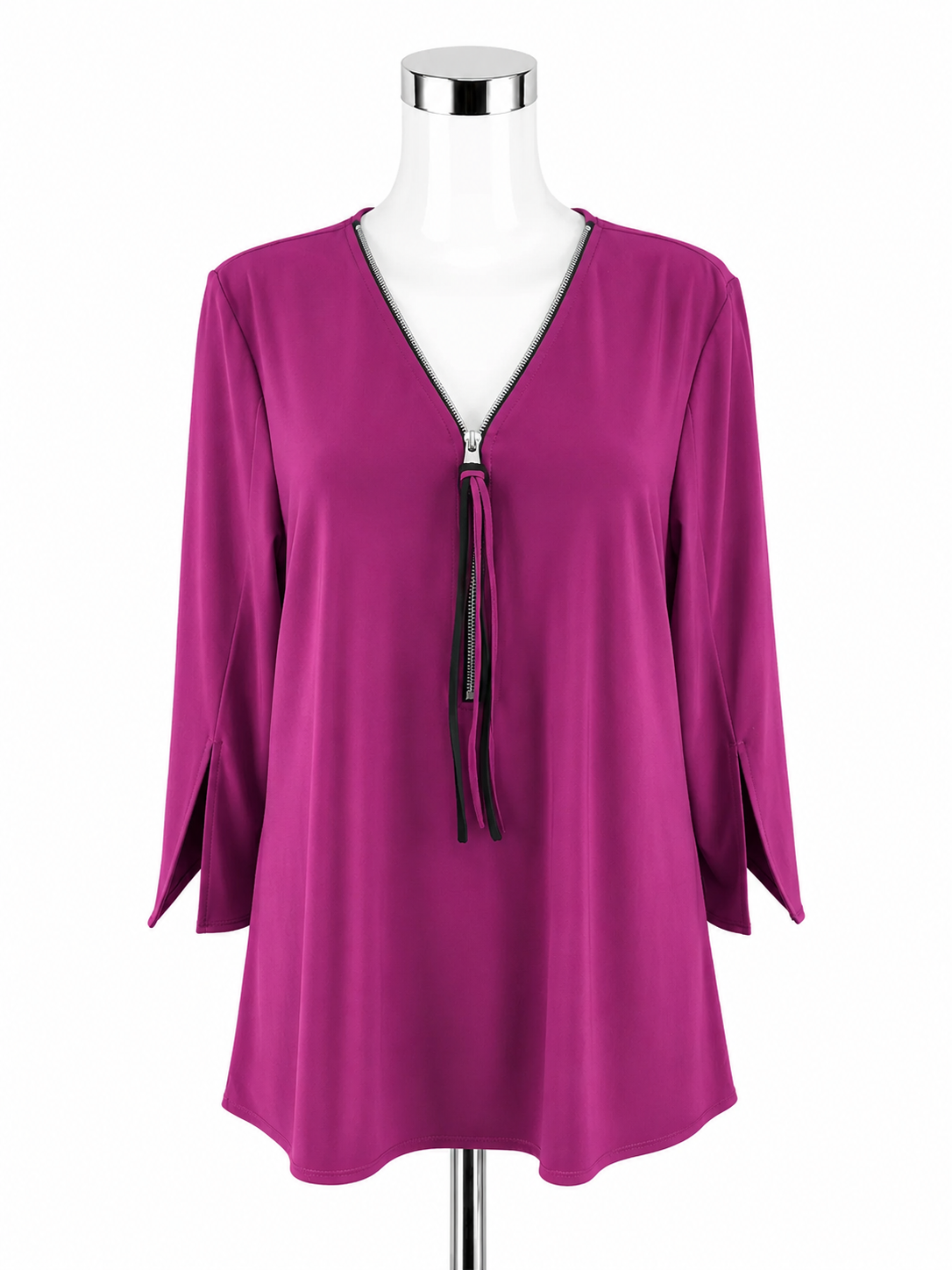 Joseph Ribkoff Asymmetrical Tassel Zipper Tunic Top Fuchsia Purple Size 14