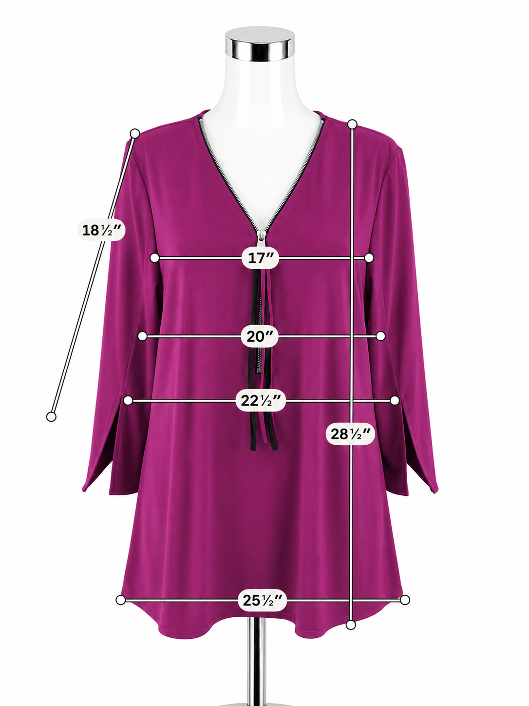 Joseph Ribkoff Asymmetrical Tassel Zipper Tunic Top Fuchsia Purple Size 14