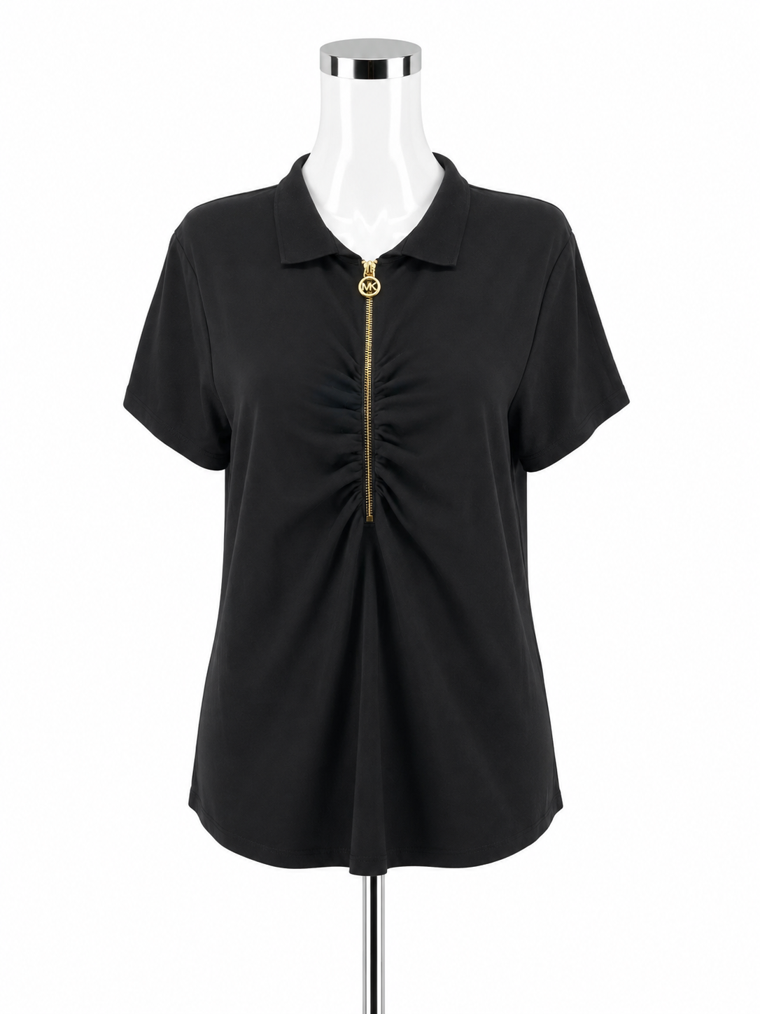 MICHAEL Michael Kors Black Ruched Front Zip Polo Top Size XL