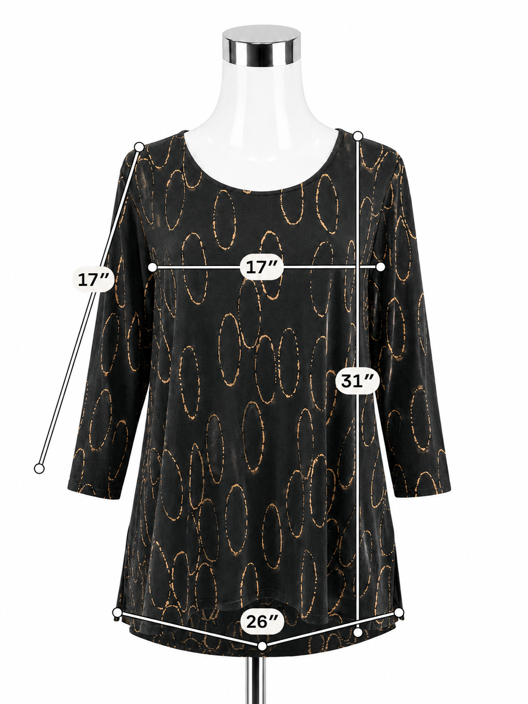 Alfani Black & Tan Oval Print Mixed-Media Tunic Top Size XL