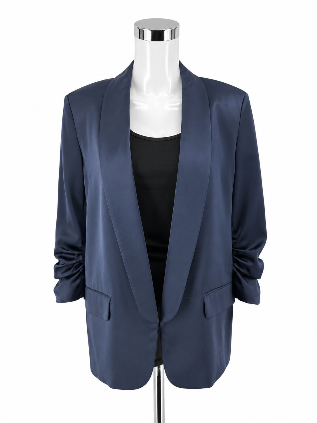 Bar III Navy Blue Ruched 3/4 Sleeve Open-Front Blazer Size XL