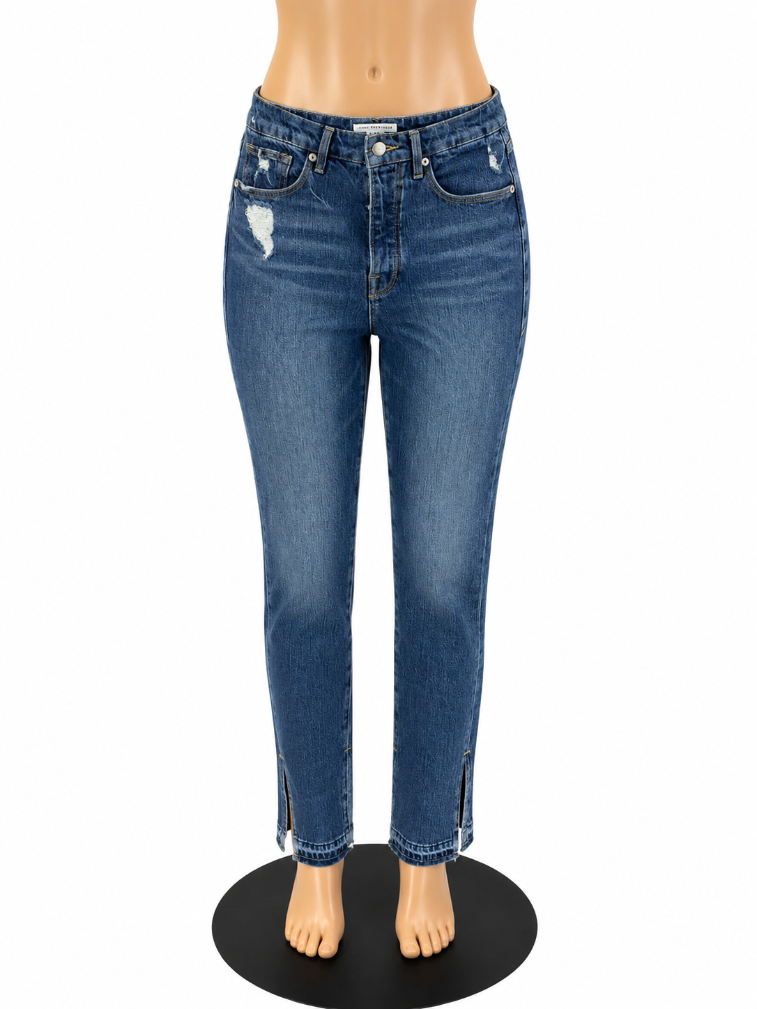 Good American Good Legs Straight Slit Hem Jeans Size 4/27 Blue Distressed High Rise