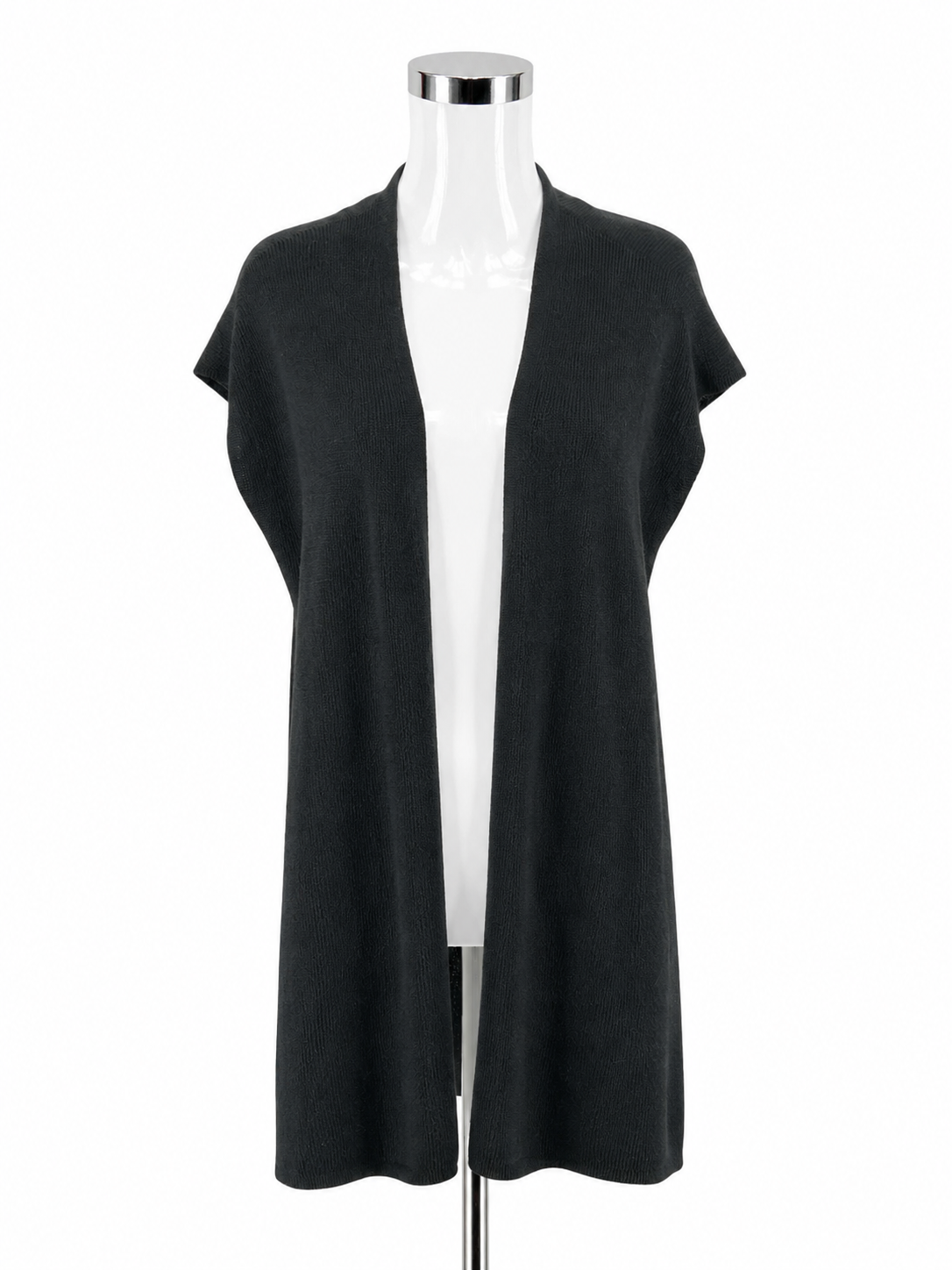 Eileen Fisher Black Draped Open Front Long Vest Italian Yarn Size Large