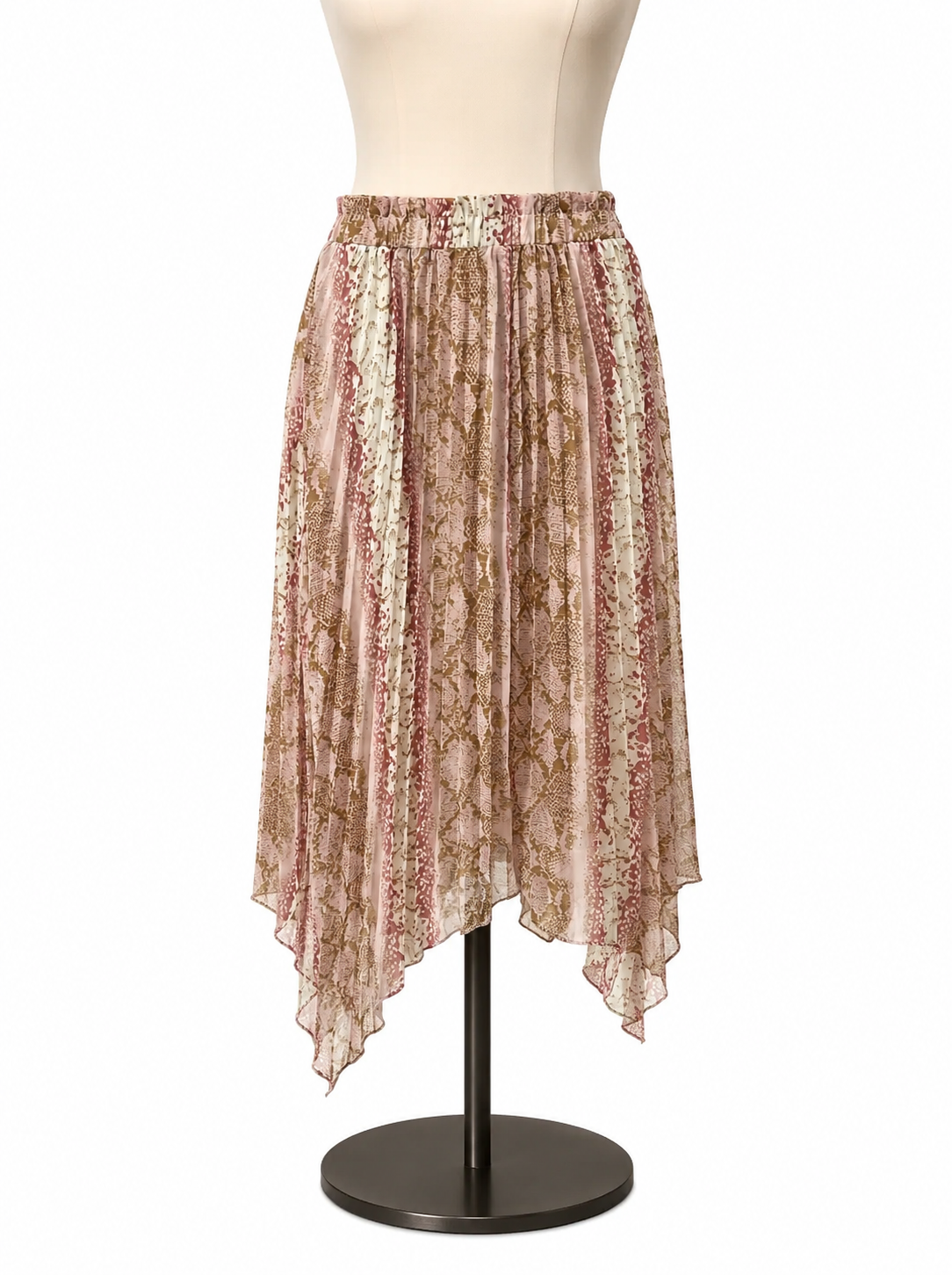 Lucky Paris pink/white/brown Skirt Snakeskin Print Asymmetrical Handkerchief Hem Midi Skirt Size 6 - Size XS