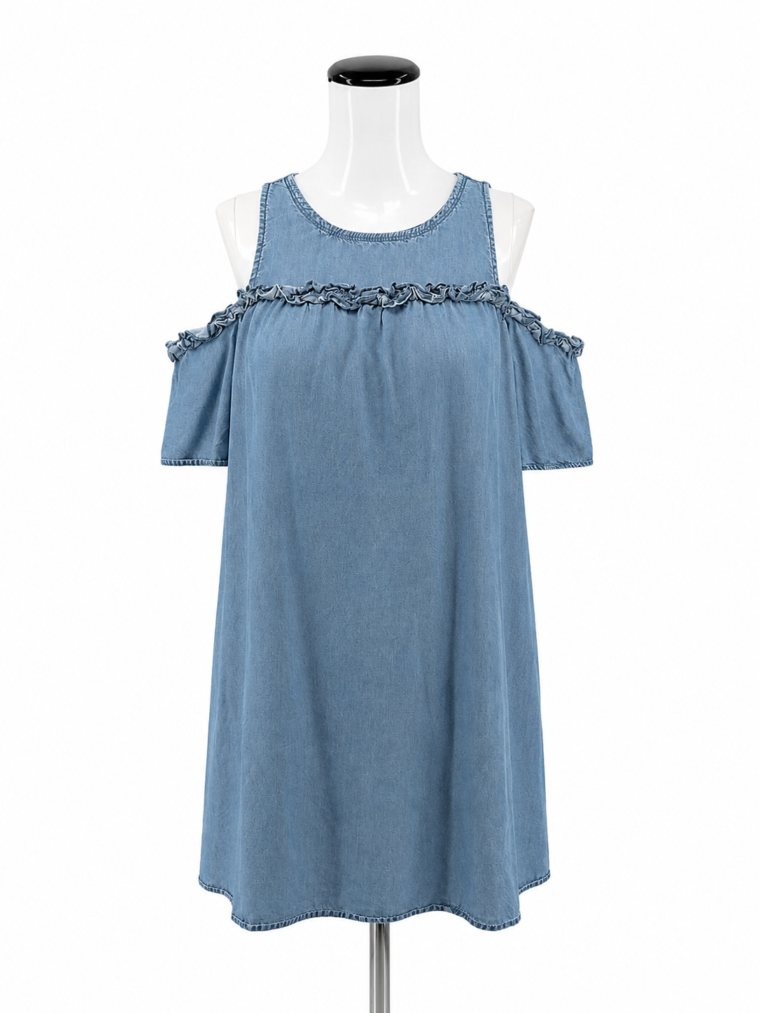 LC Lauren Conrad Blue Shift Chambray Ruffle Cold-Shoulder Dress Size Small - Size S