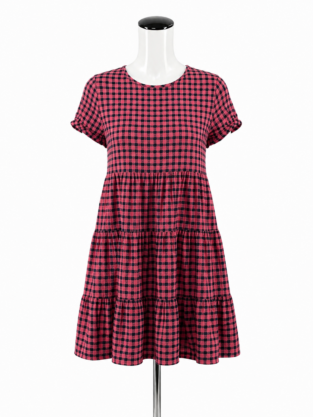 Madewell pink/navy Mini Lightspun Gingham Check Tiered Mini Dress Pink Navy Blue Size Small - Size S