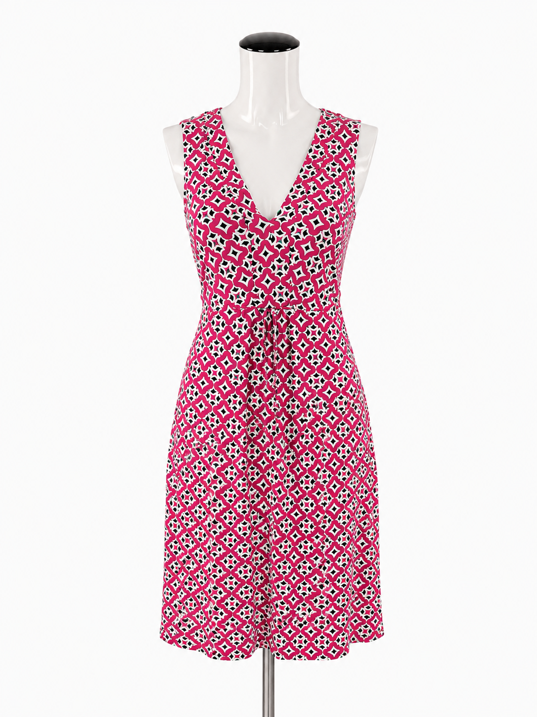 Boden pink/white Fit and Flare Eliza V-Neck Fit & Flare Dress Pink White Geometric Print Size 6 - Size 6