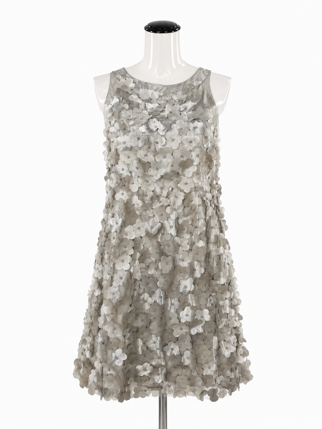 Biscotti Collezioni 3D Floral Applique Cocktail Dress Silver Size Medium