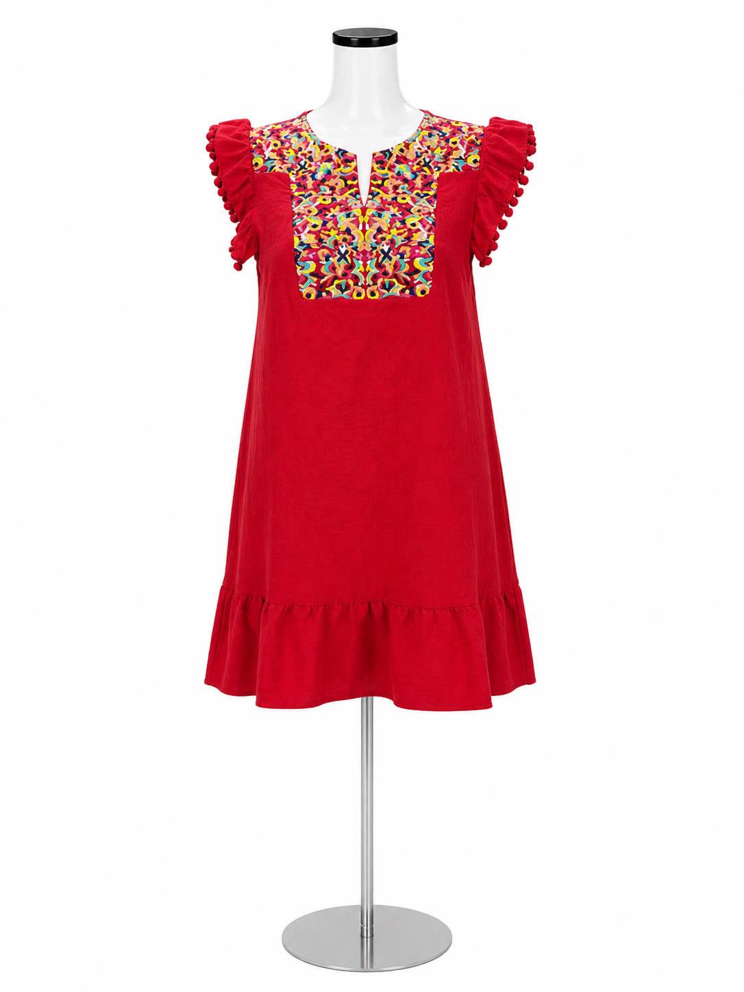 Kirundo Pink Multi Embroidered Ruffle Sleeve Bohemian Tunic Dress Size Medium